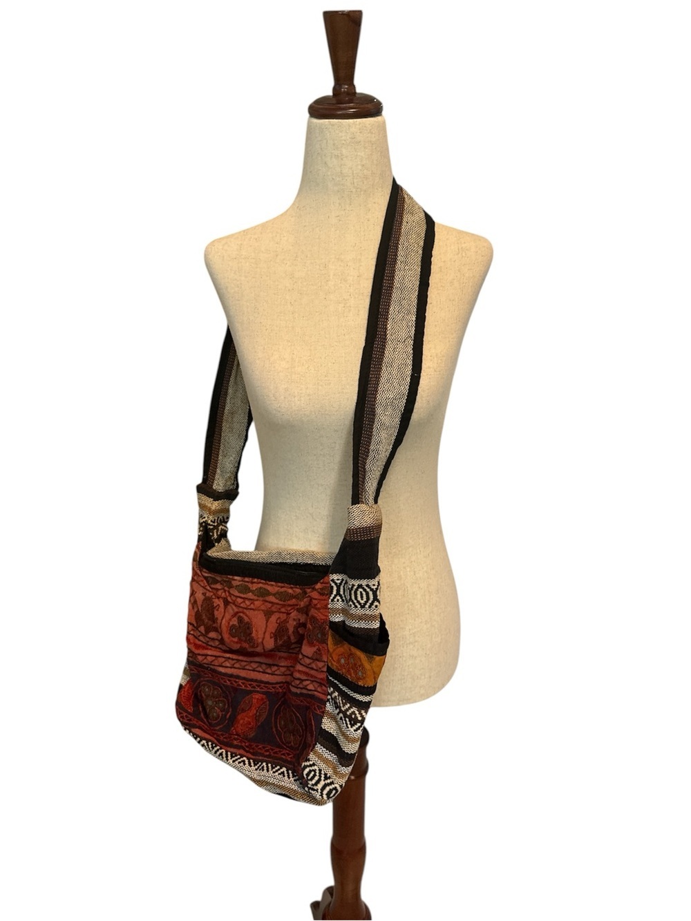 Bohemian Woven Crossbody Bag in Rust and Brown